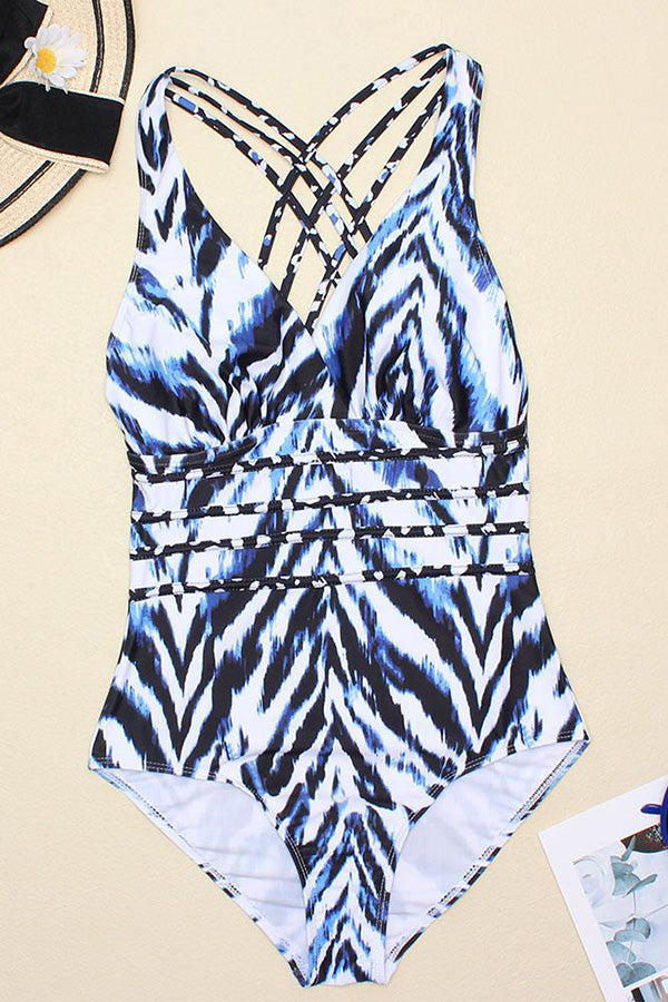 Haisley Printed Back Crisscross One Piece Swimsuit