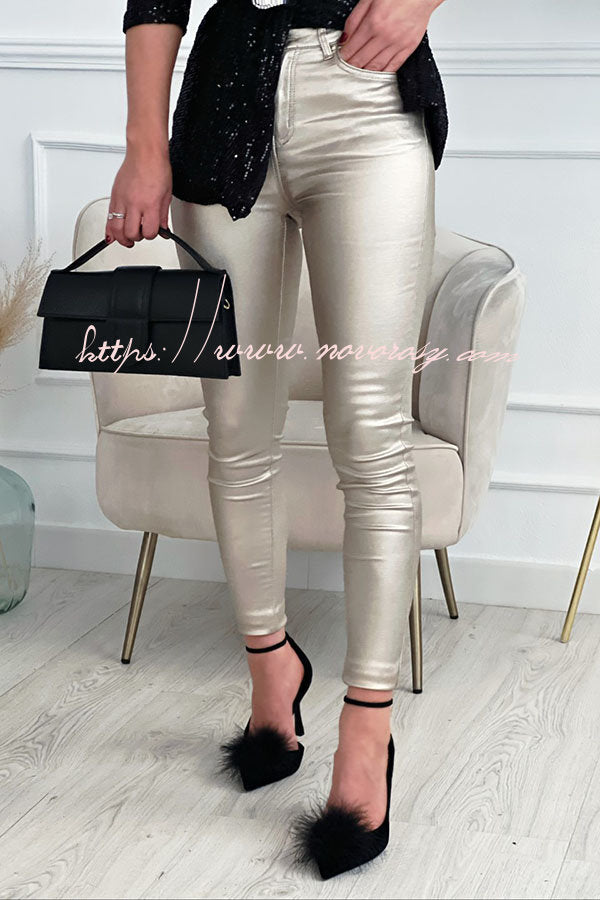 Disco Shimmer Waxed Leather Effect Pants