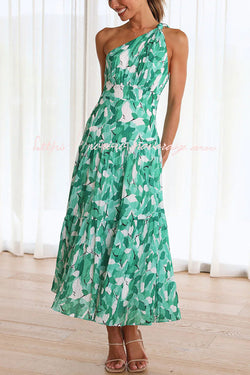 Just Met You Floral Knot Detail One Shoulder Tiered Maxi Dress