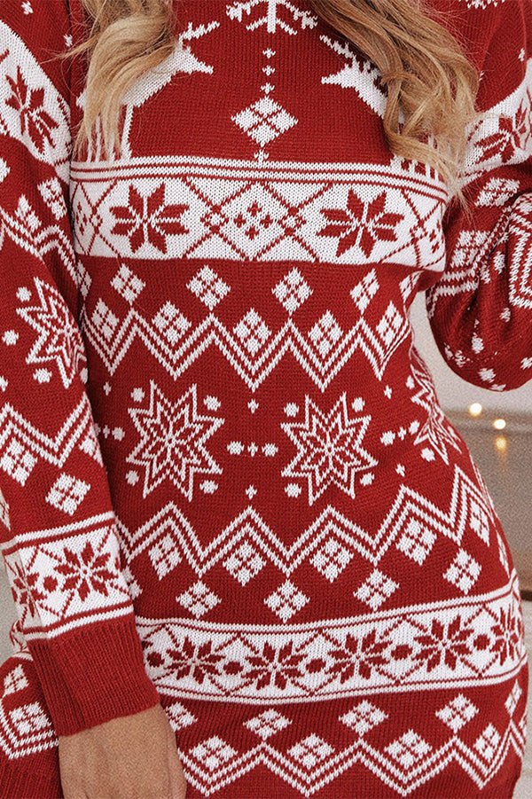 Elk Snowflake Christmas Jacquard Knitted Dress