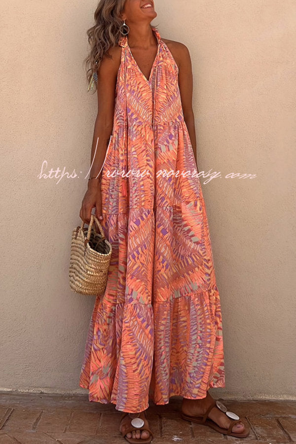 Golden Times Ethnic Print A-line Vacation Maxi Dress