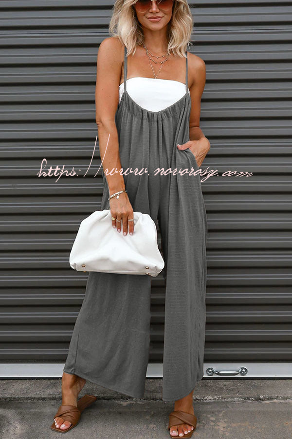 Unstoppable Feeling Pocketed Tie Wide Leg Overalls