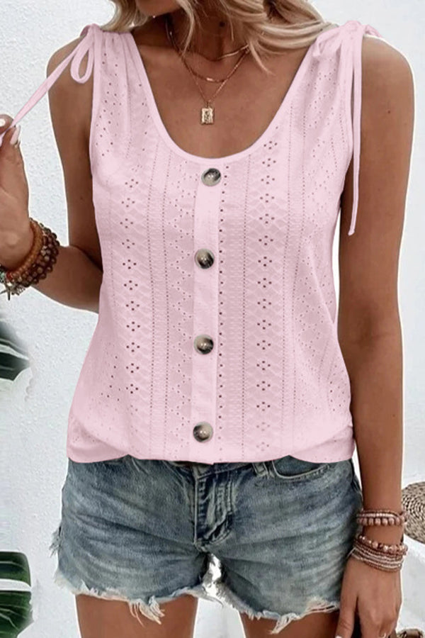 All about Spring Button Up Hollow Out Tank Top