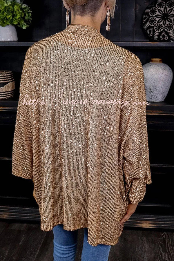 Beautiful Sequined Solid Color Long Sleeve Coat