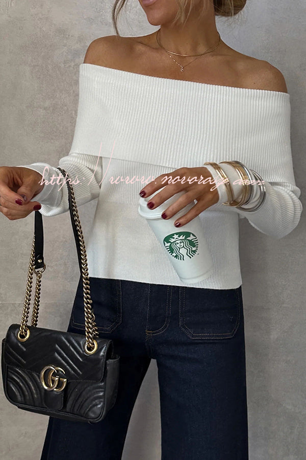 Crew Neck Ribbed Knitted Pullover Long Sleeve Sweater