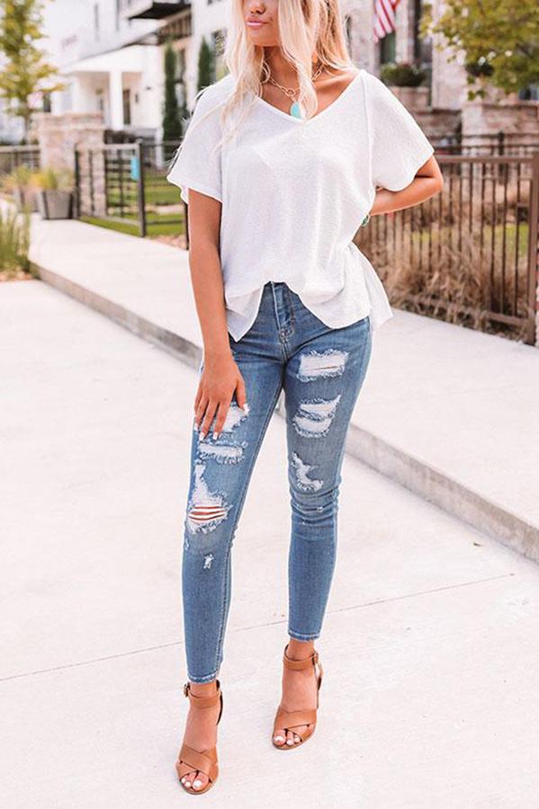 High-rise Distressed Skinny Jeans