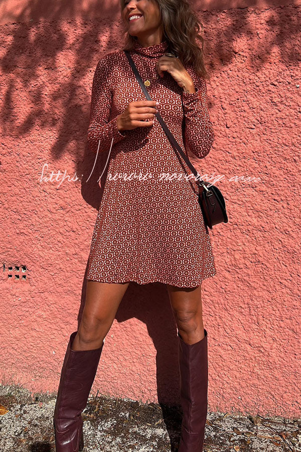 Moment In Time Printed High Neck Mini Dress