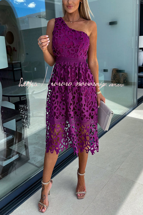 Perfect Moments One Shoulder Crochet Lace Midi Dress