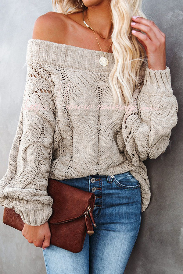 Surprising You Cable Knit Off The Shoulder Sweater