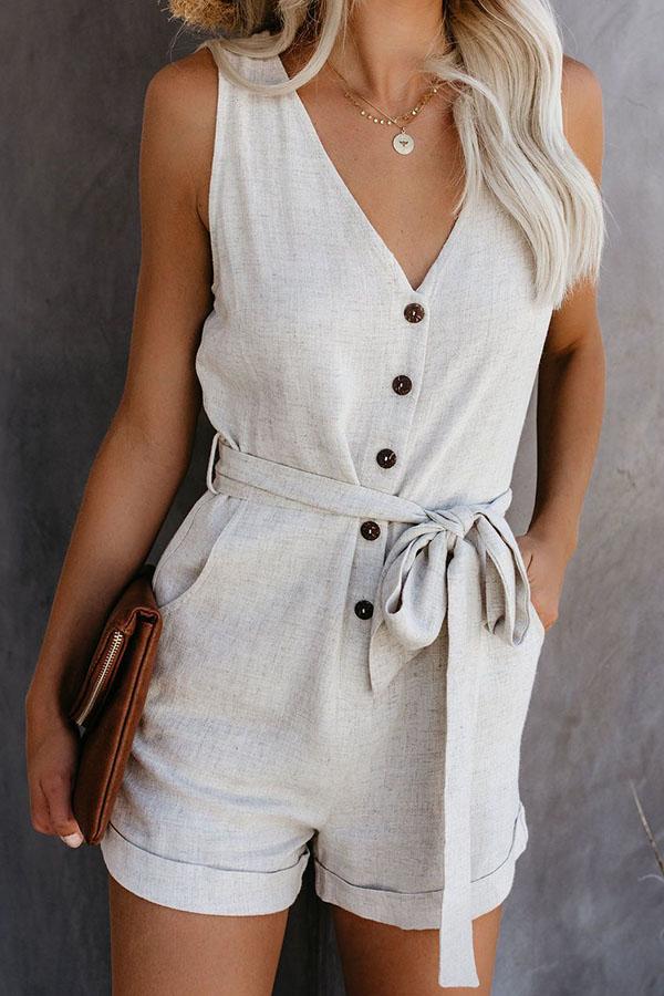 Pocketed Button Down Tie Romper