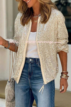 Star Kisses Sequin Zipped Long Sleeve Relaxed or Party Coat