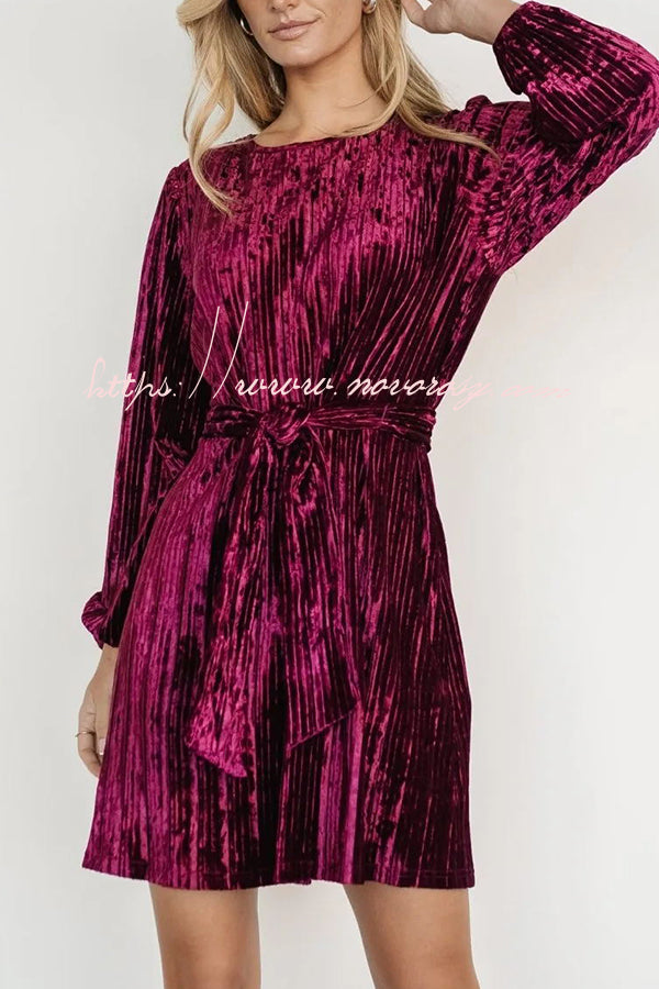 Anastasia Crew Neck Lace Up Velvet Long Sleeve Mini Dress