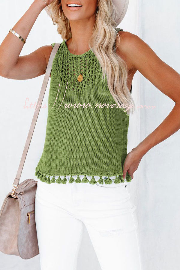 Solid Color Sexy Hollow Fringed Sweater