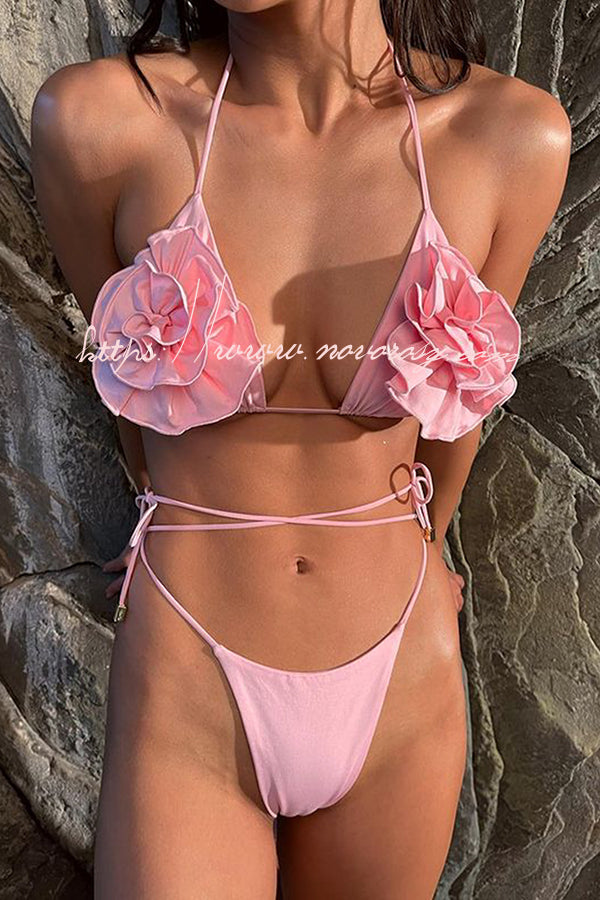 Elegant Suspender Three Dimensional Flower String Bikini