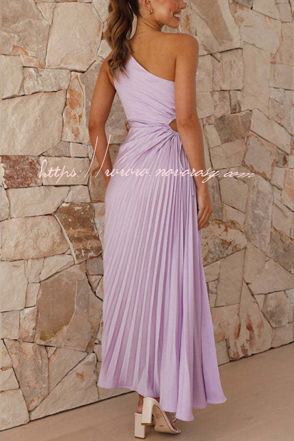 Charming One Shoulder Lace Up Cutout Pleated Maxi Dress