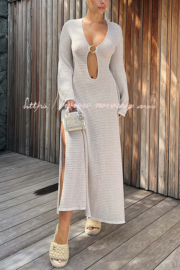 Make You Brighten Up Knit Ring Detail Cutout Cover Up Maxi Dress