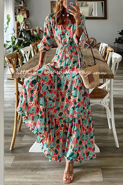 Full Bloom Floral Adjustable Waist Maxi Dress