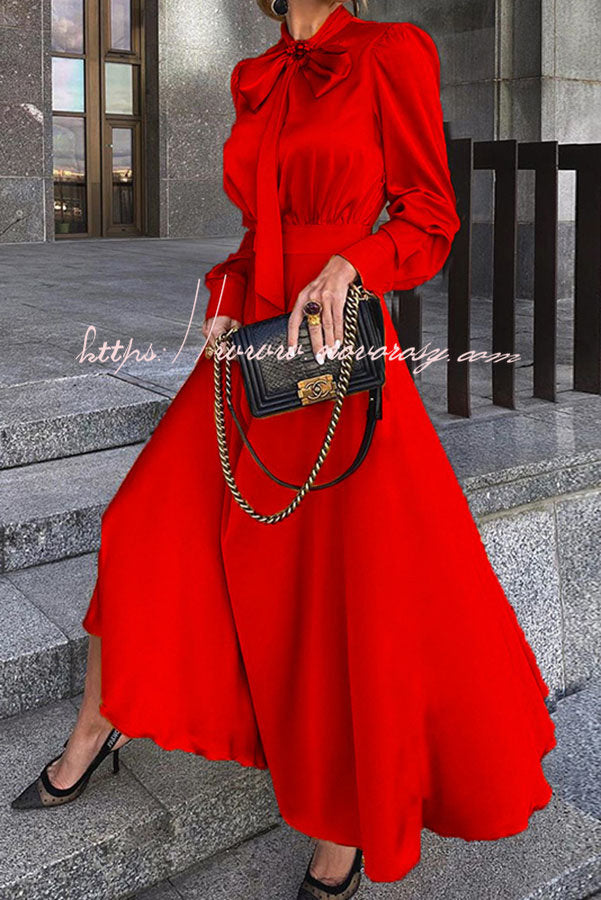 Sweeter with Time Satin Tie Neck Maxi Dress