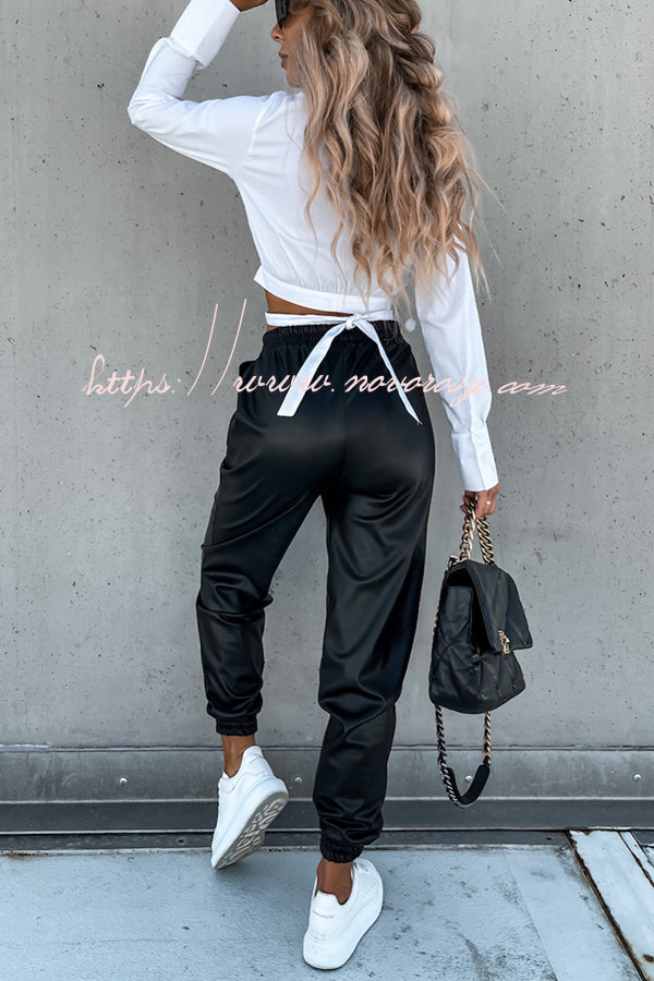 Brand New Ideas Faux Leather Pocketed Joggers