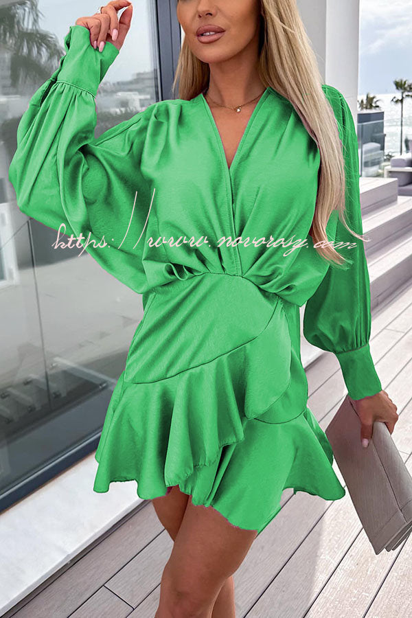 Tailored for Me Satin Batwing Long Sleeve Mini Dress