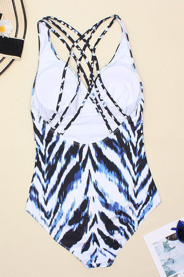 Haisley Printed Back Crisscross One Piece Swimsuit