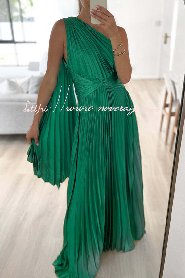Keira One Shoulder Pleated Satin Maxi Dress