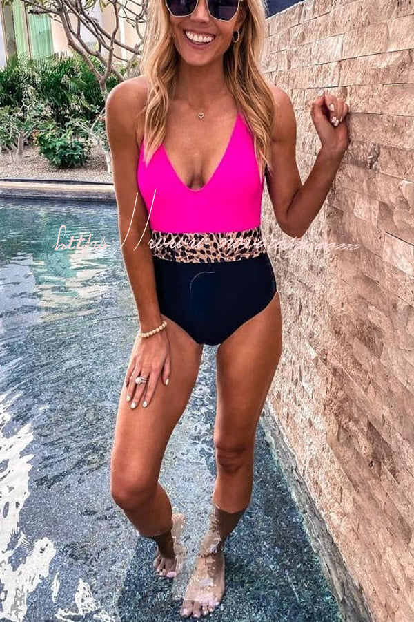 Beside The Bay Animal Print Colorblock One Piece Swimsuit
