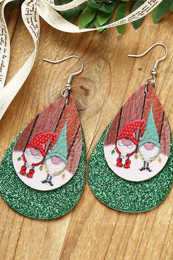 Snowflake Elk Bell Christmas Tree Leather Earrings