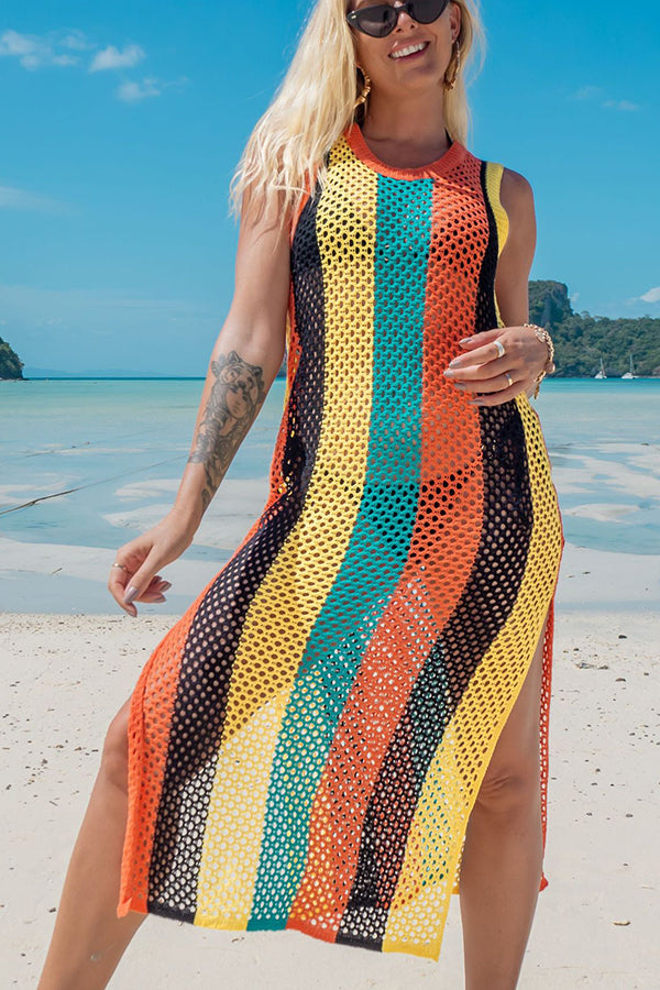 Brightest Days Colorful Stripe Slit Cover-up Dress