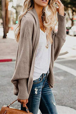 Bat sleeve plus size long knitted cardigan sweater