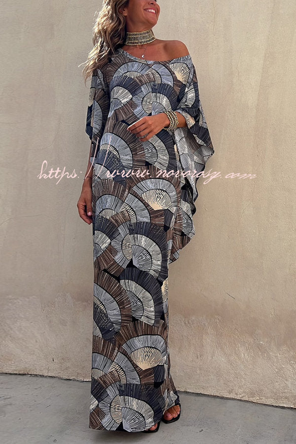 Easy To Relax Geometric Marble Print Loose Drape Maxi Dress