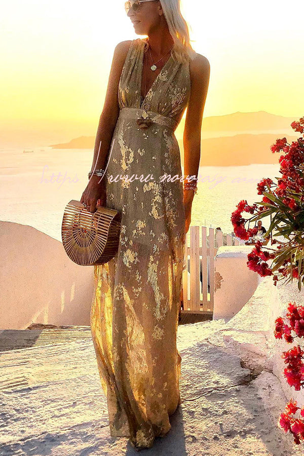 Golden Sunset Stories V-neck Maxi Dress