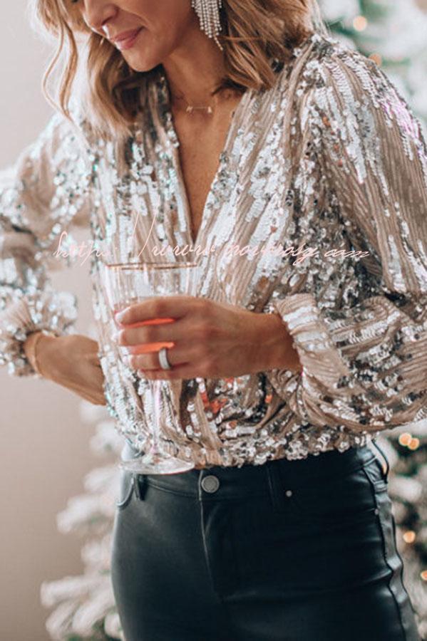 Girls Night Out Sequin Long Sleeve Top