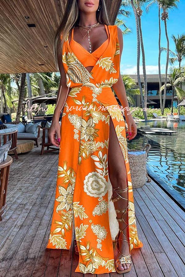 Sweet By The Sea Printed Slit Cover-Up Maxi Dress