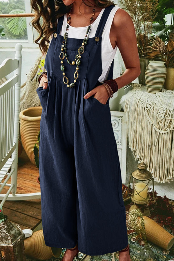 Witty Remark Linen Pockets Vintage Overall Jumpsuit
