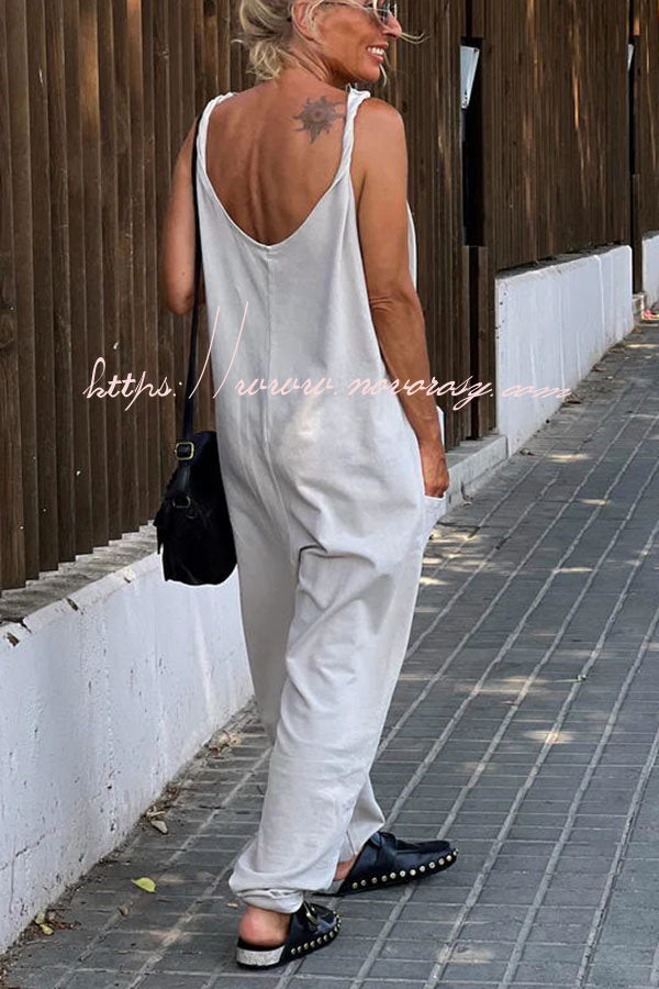 Relaxing Bay Solid Color Pocketed Casual Beach Jumpsuit
