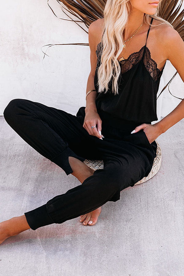 Cheery Mood Tencel Pocketed Lace Cami Jumpsuit