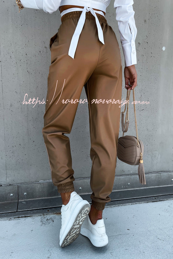 Brand New Ideas Faux Leather Pocketed Joggers