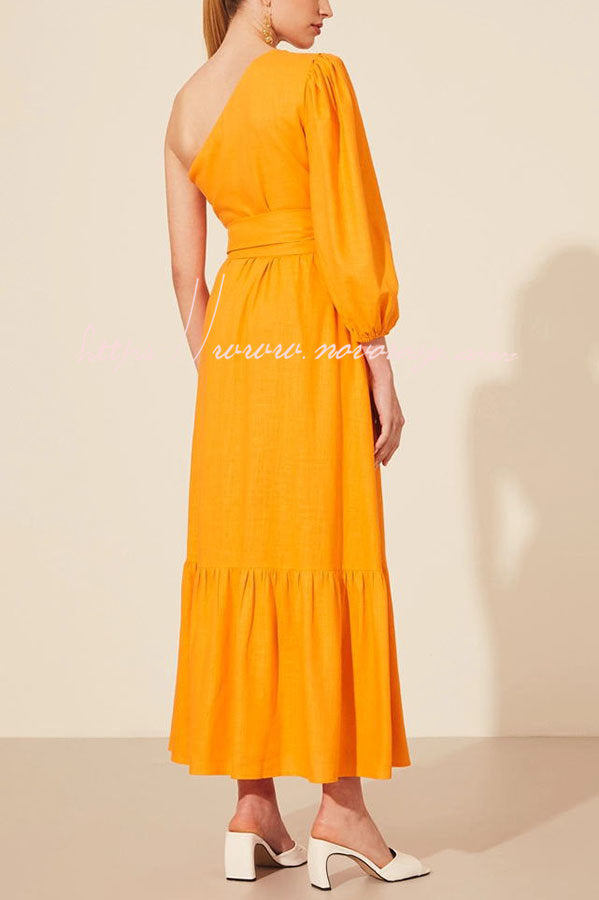 Light of My Life One Shoulder Pocketed Midi Dress
