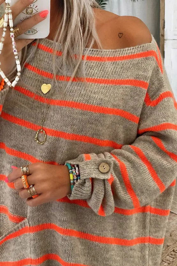 Warm Wishes Pocketed Striped Loose Sweater