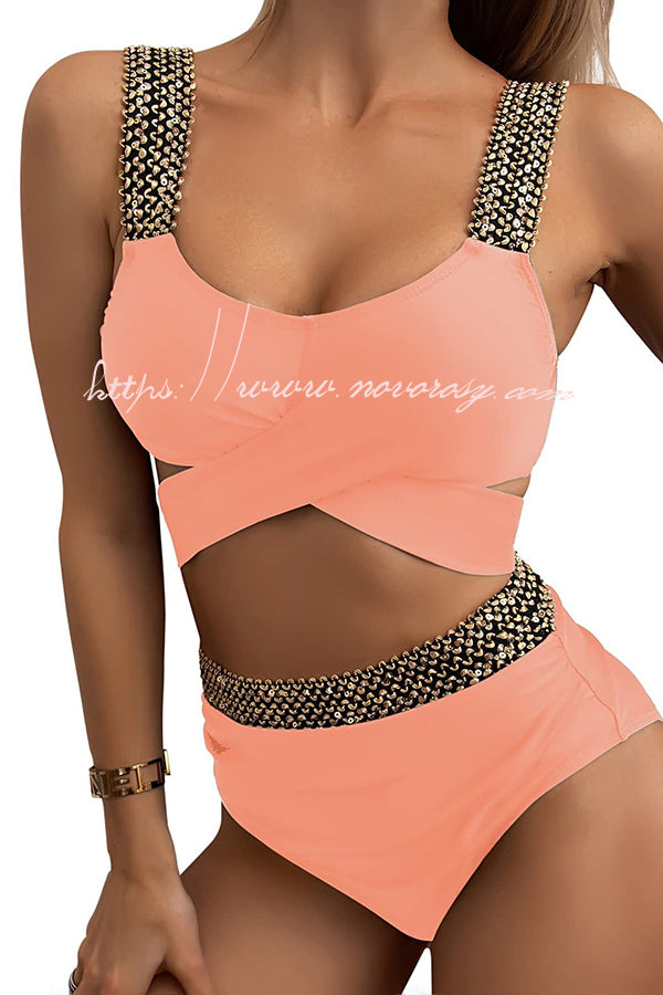 Simple Style Suspender Contrasting Color Suspender  Bikini Swimsuit