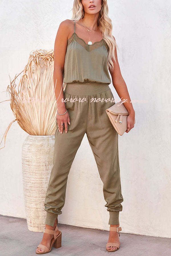 Cheery Mood Tencel Pocketed Lace Cami Jumpsuit