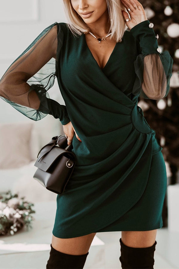 Everyday Muse Contrast Mesh Sleeve Wrap Dress