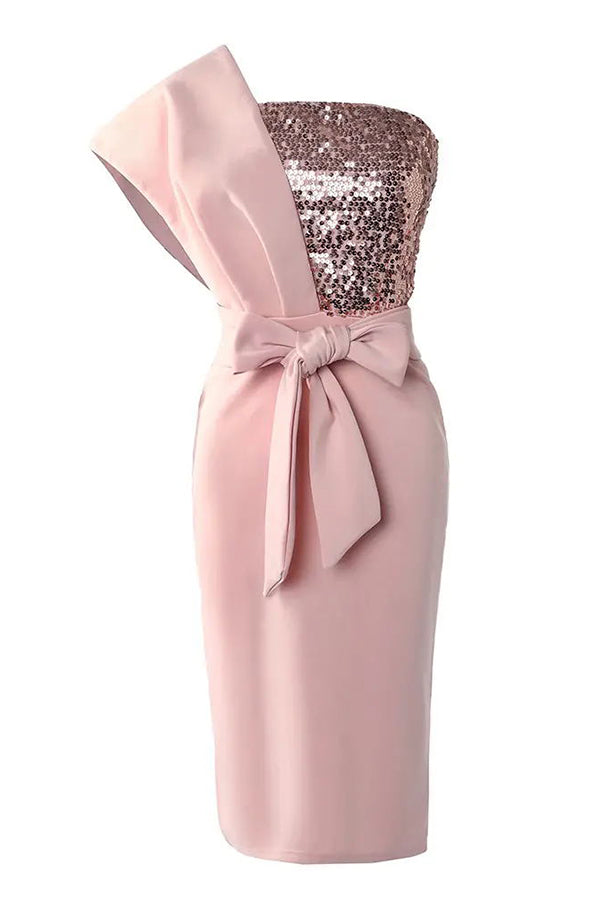 Gorgeous Day Sequins Patch One Shoulder Midi Dress