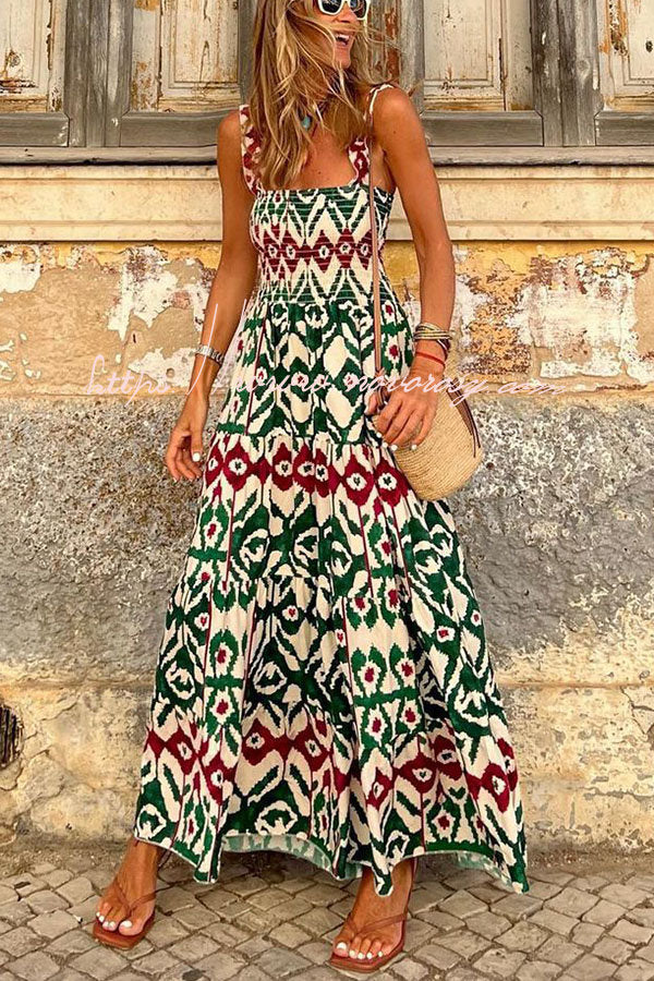 Timeless Beauty Printed Smocked Vacation Maxi Dress