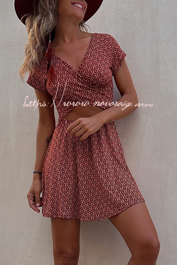 State of Bliss Printed Hollow Reversible Two Ways Stretch Mini Dress
