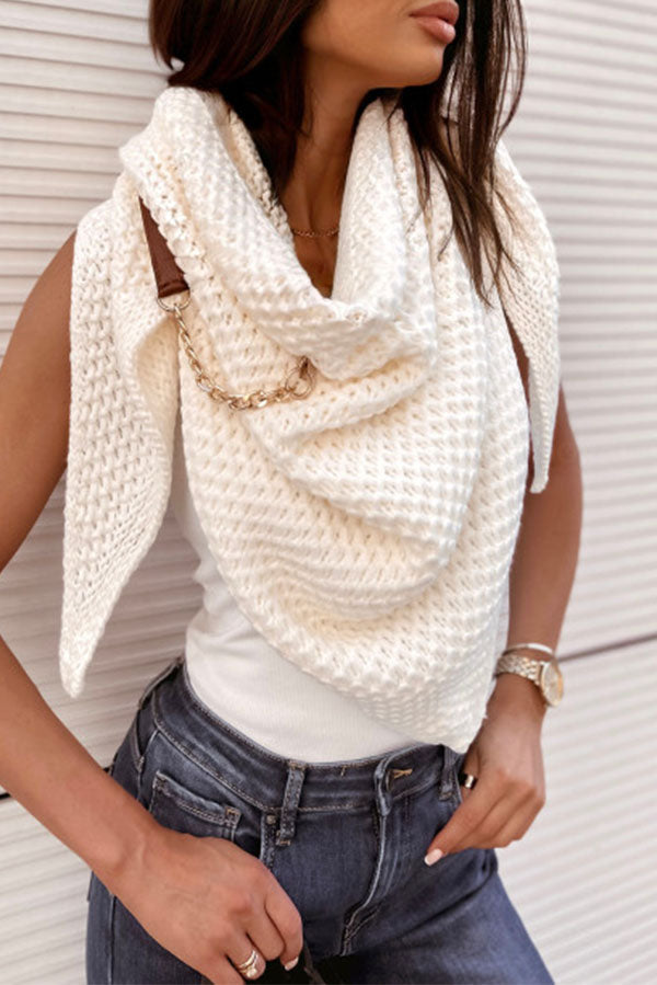 Knitted Shawl with Perforated Leather Buckle