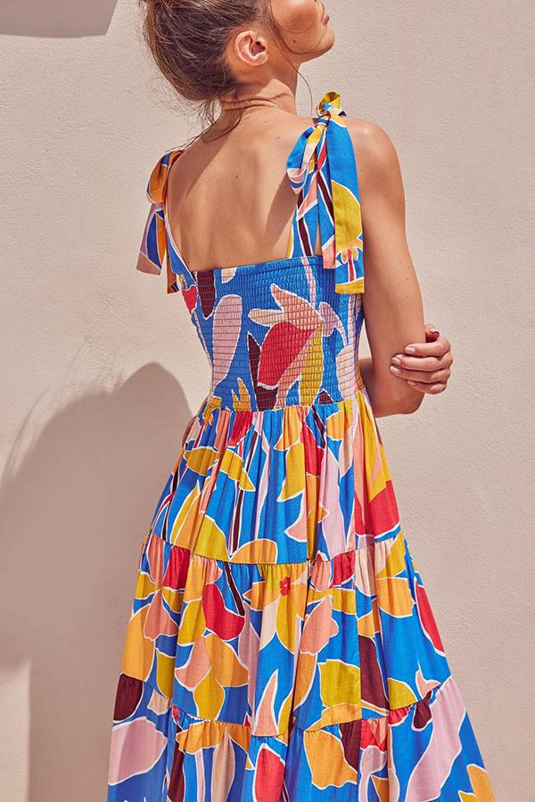 Gorgeous Printed Elastic Bust Holiday Dress