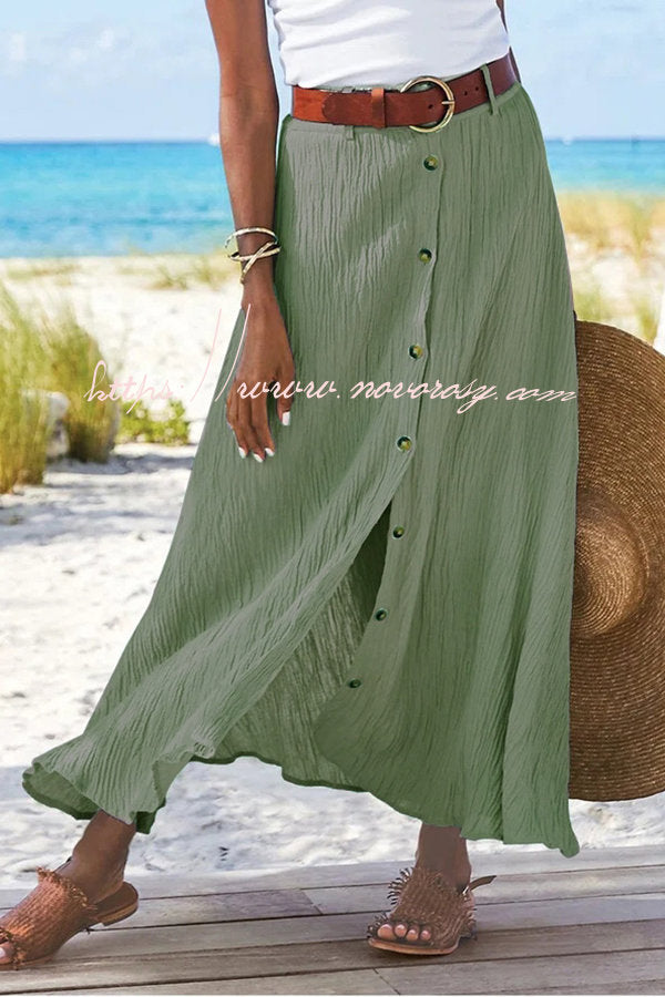 Soft Breeze Linen Blend Front Button Down Midi Skirt