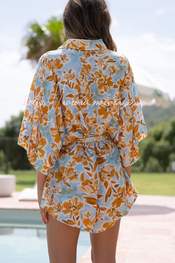 The White Lotus Floral Belted Loose Shirt Romper